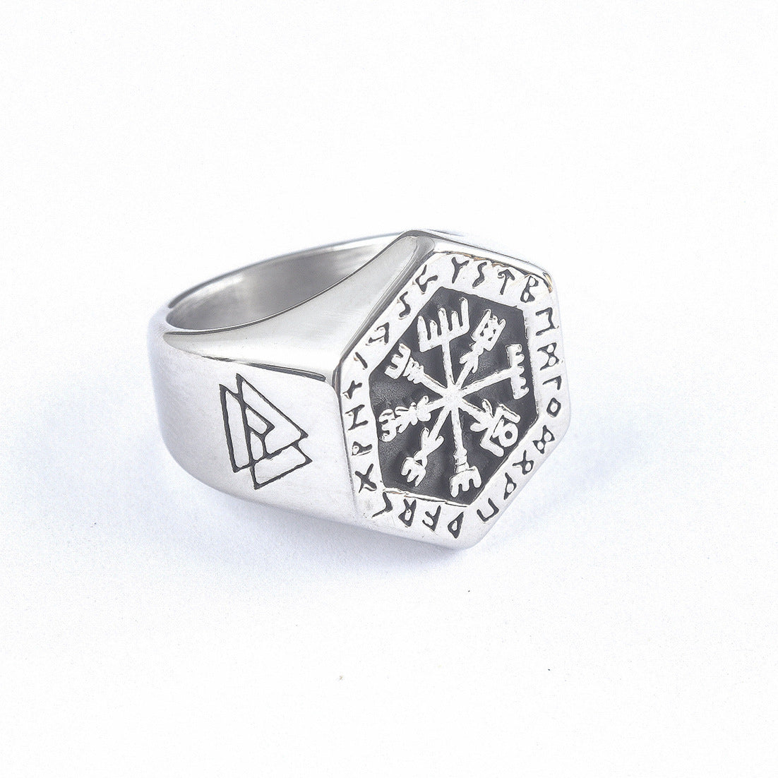 Vegvisir Oath: Valknut Rune Guardian Ring