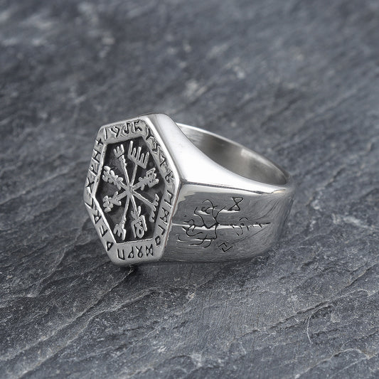Vegvisir Oath: Valknut Rune Guardian Ring
