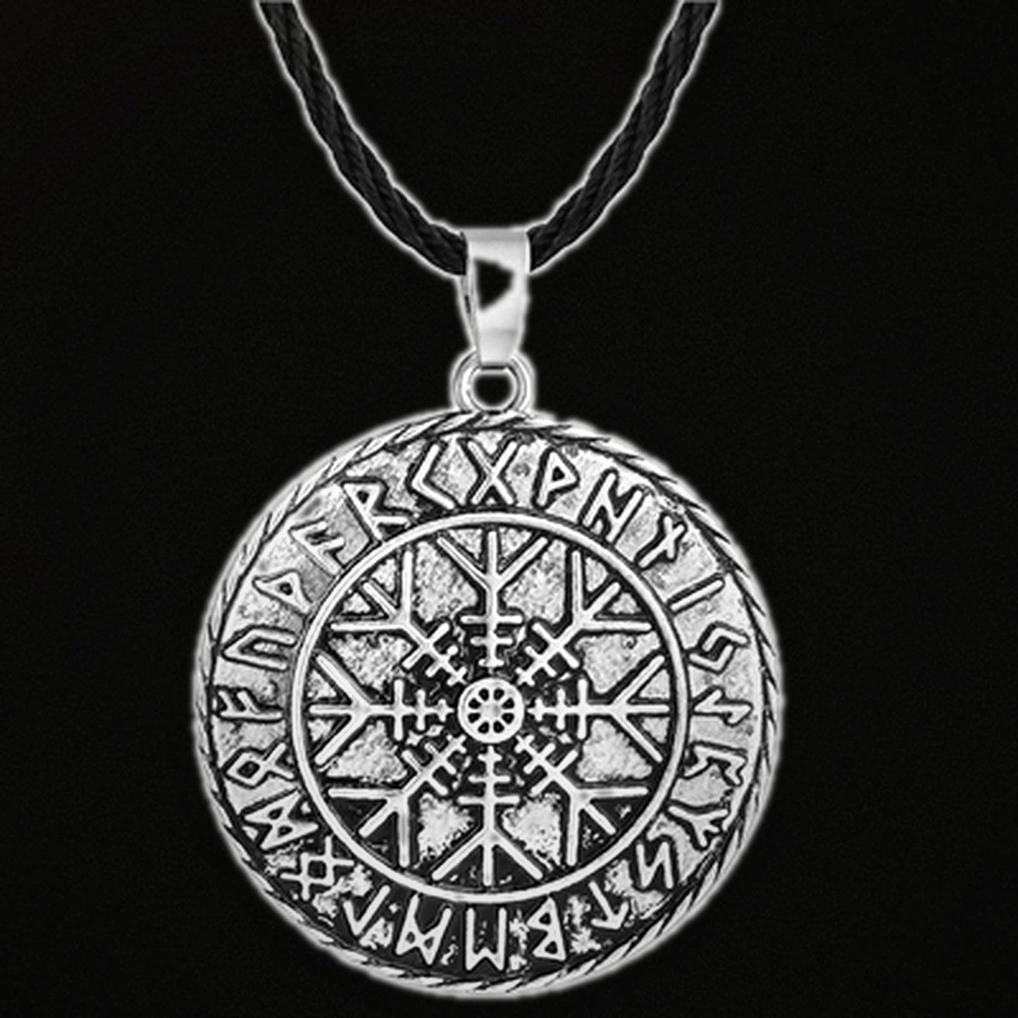 Futhark Compass necklace side detail on dark Vana Soul background