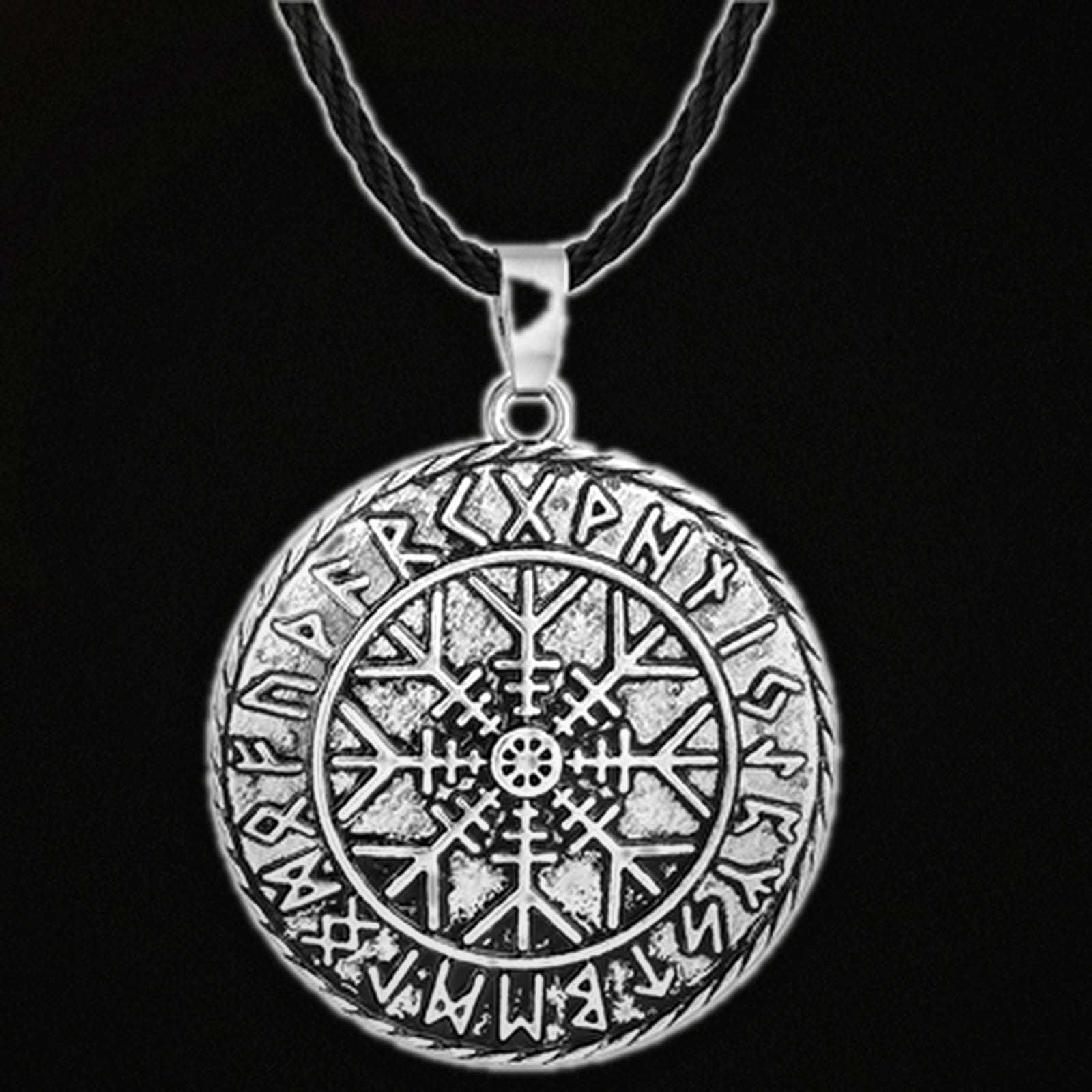 Futhark Compass necklace side detail on dark Vana Soul background