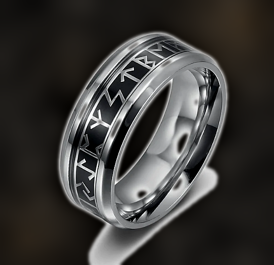 Tyrguard: Stainless Steel Elder Futhark Rune Ring product photo for Vana Soul
